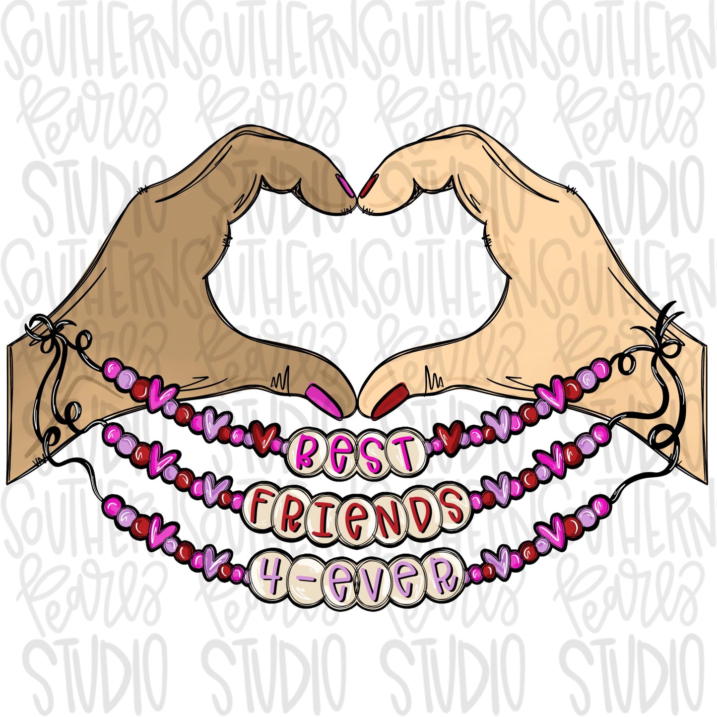 Best friends 4 ever friendship bracelet | hand shaped heart | Valentines Day | Sublimation Design | Digital Download | Womens Kids Shirt PNG