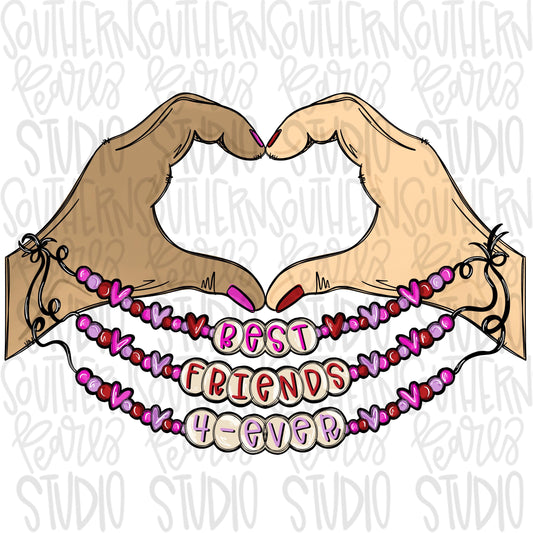 Best friends 4 ever friendship bracelet | hand shaped heart | Valentines Day | Sublimation Design | Digital Download | Womens Kids Shirt PNG