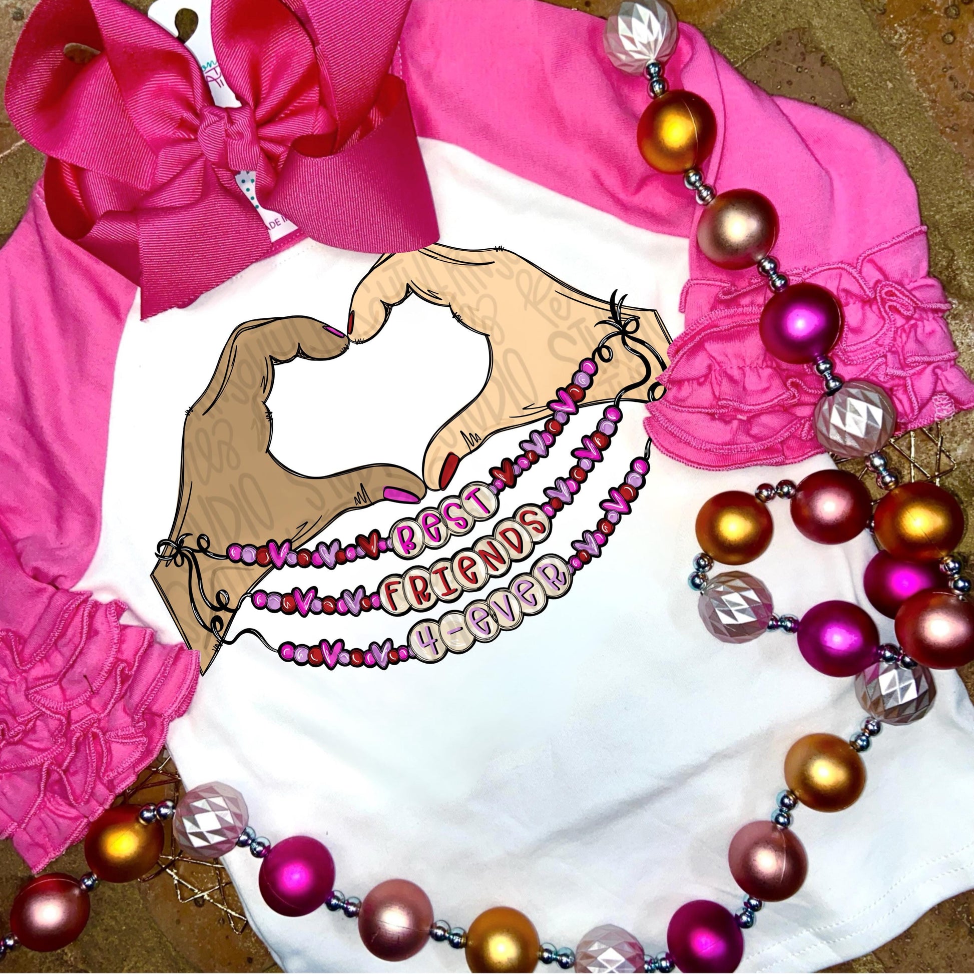 Best friends 4 ever friendship bracelet | hand shaped heart | Valentines Day | Sublimation Design | Digital Download | Womens Kids Shirt PNG