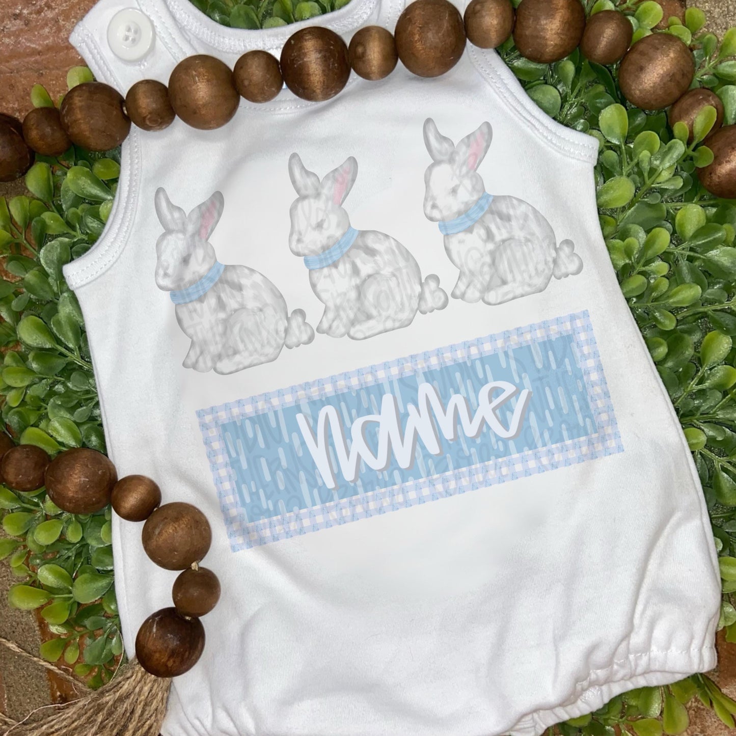 Sweet three easter bunnies with name patch boy | blue and white | Sublimation Design | Digital Download | Women’s, Kids Shirt PNG