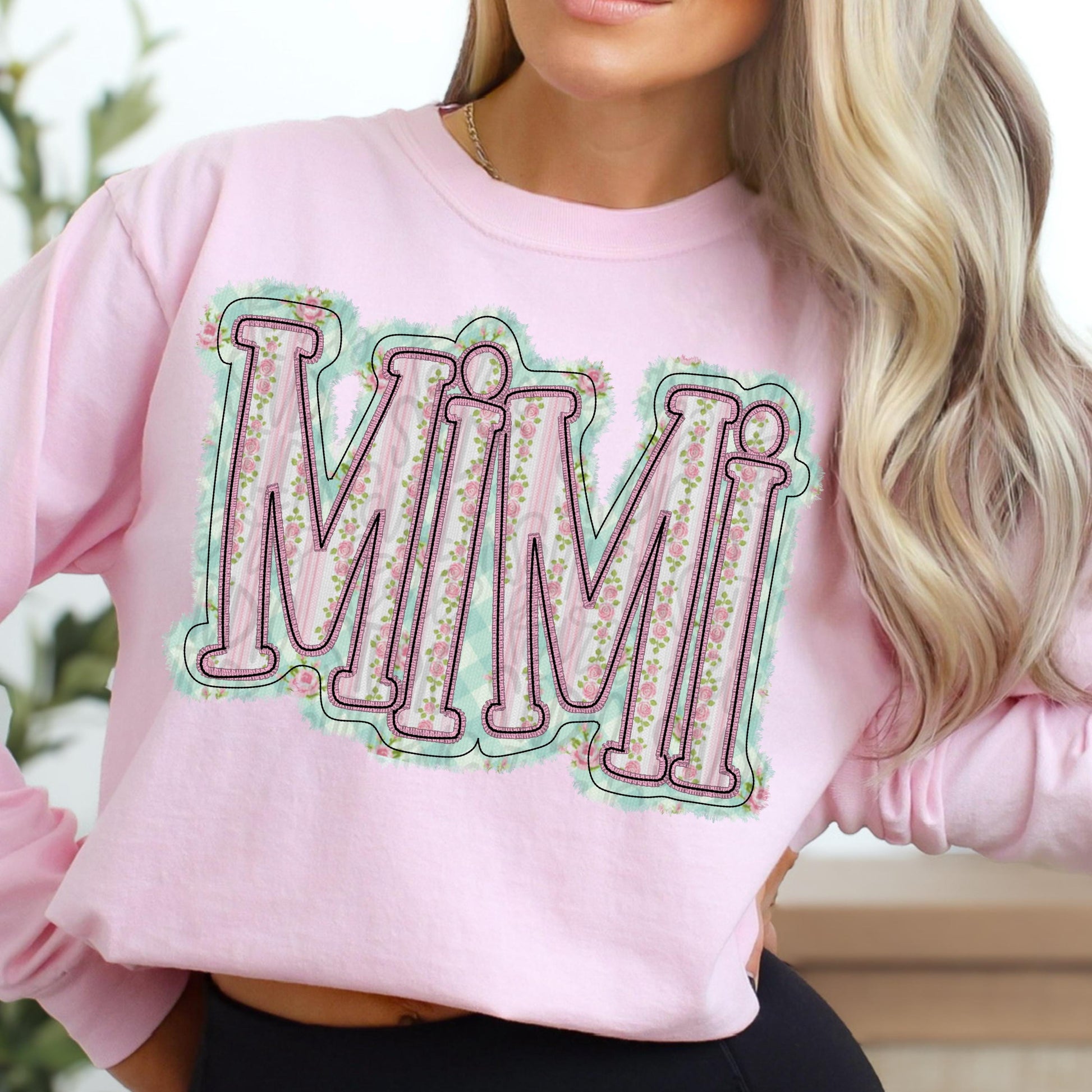 Mimi faux embroidery floral design | Sublimation Design | Digital Download | Women’s, Kids Shirt PNG
