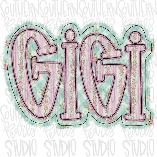 Gigi faux embroidery floral design | Sublimation Design | Digital Download | Women’s, Kids Shirt PNG