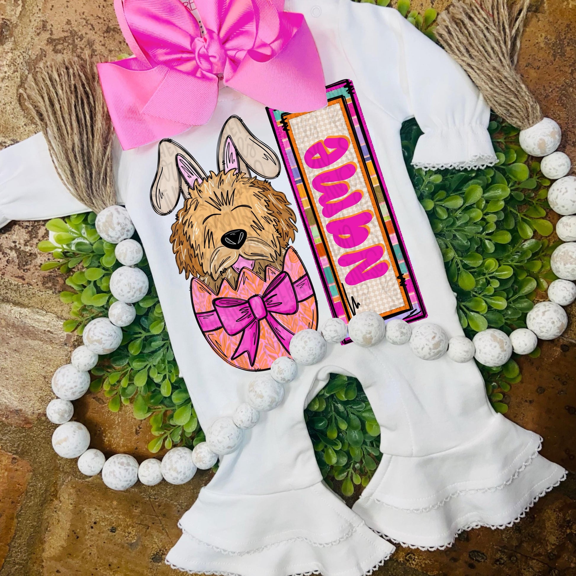 Easter dog in egg with bunny ears and name patch girl gsp | Sublimation Design | Digital Download | Women’s, Kids Shirt PNG