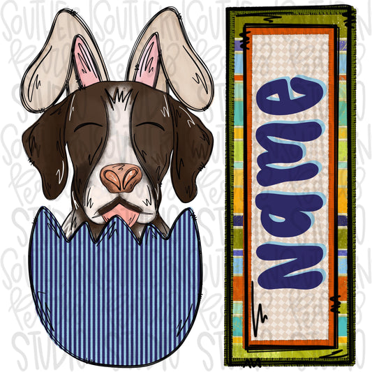 Easter dog in egg with bunny ears and name patch boy gsp | Sublimation Design | Digital Download | Women’s, Kids Shirt PNG