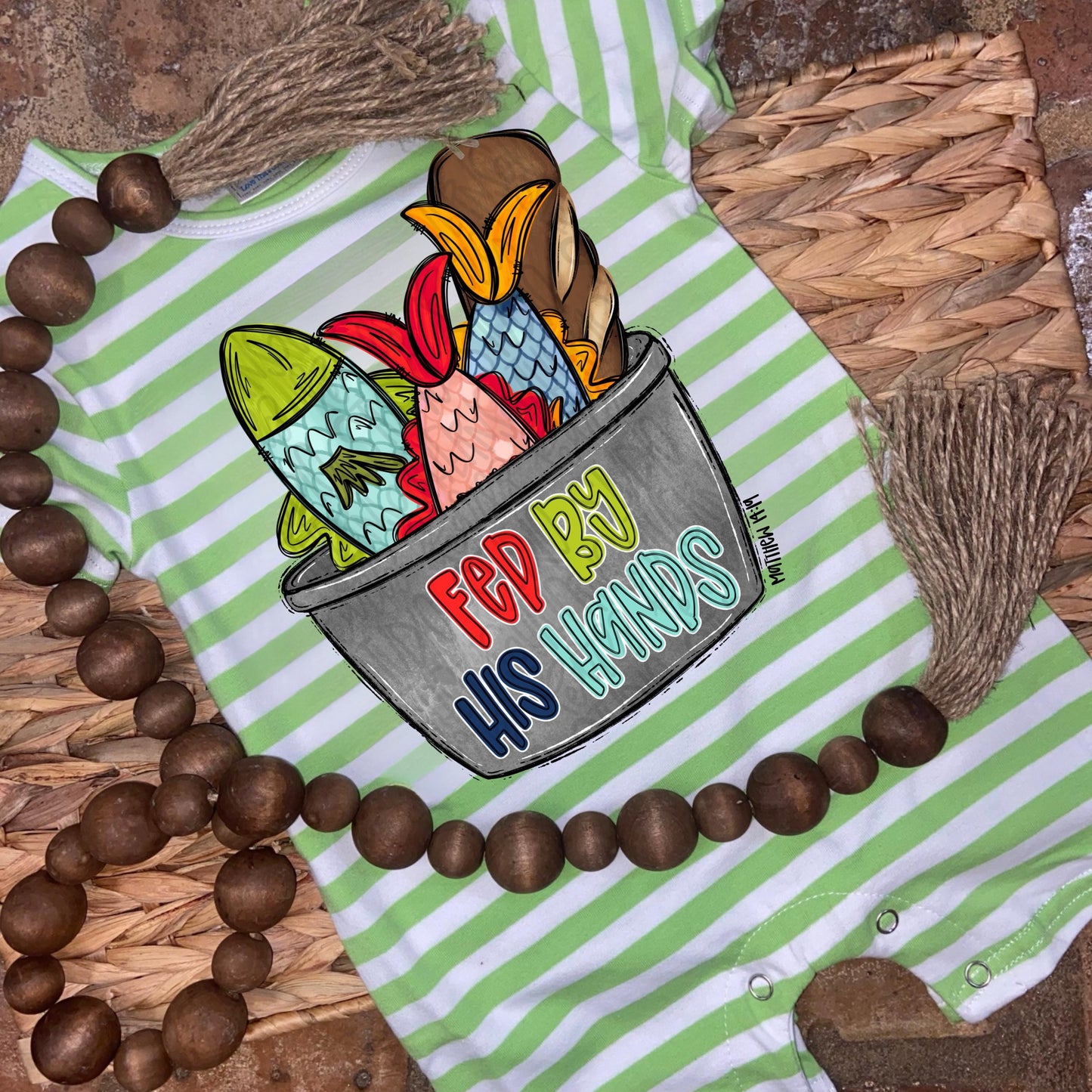 Fed by His hands | Loaves and Fish in bucket | Matthew 14:19 | Sublimation Design | Digital Download | Women’s, Kids Shirt PNG