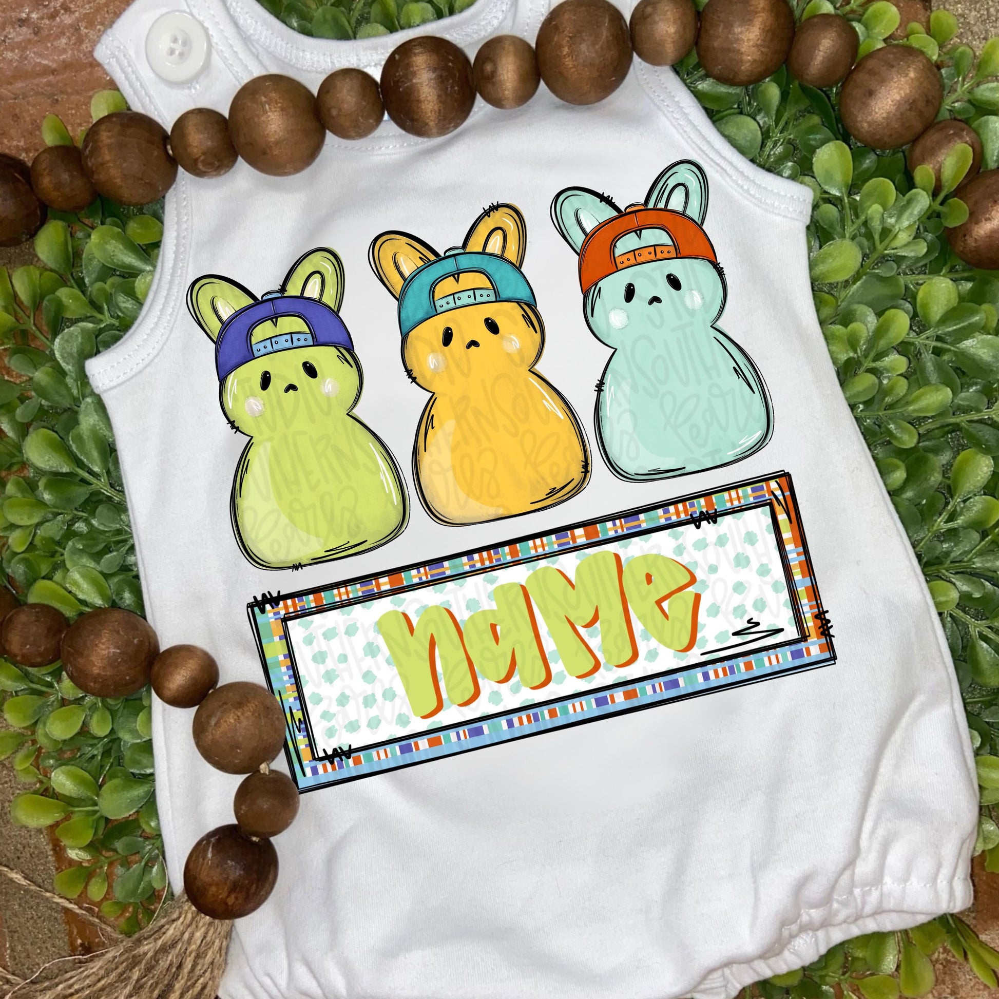 Marshmallow bunny trio with name patch boy | Sublimation Design | Digital Download | Women’s, Kids Shirt PNG