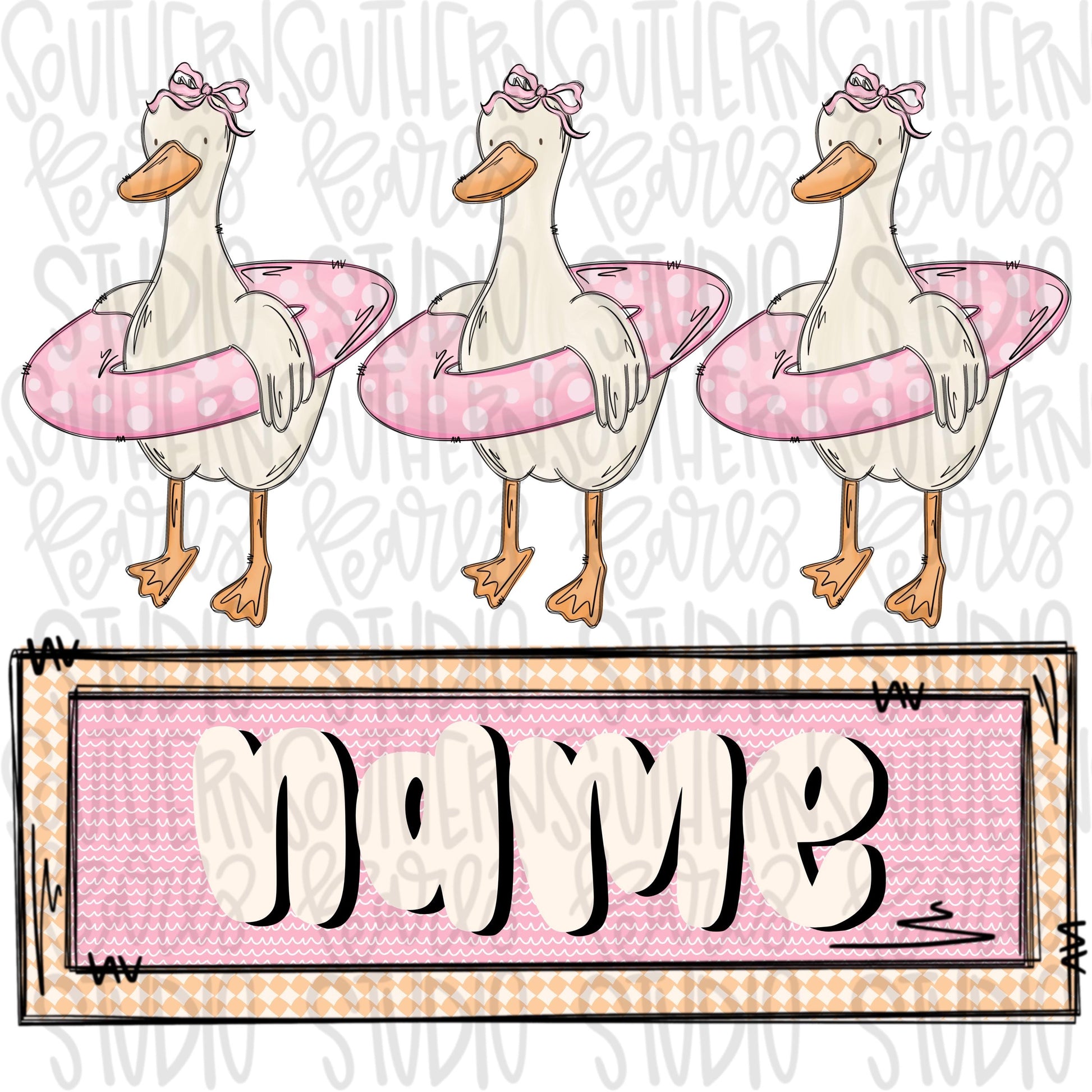 Duck trio with floatie and Name Patch girl | Sublimation Design | Digital Download | Women’s, Kids Shirt PNG