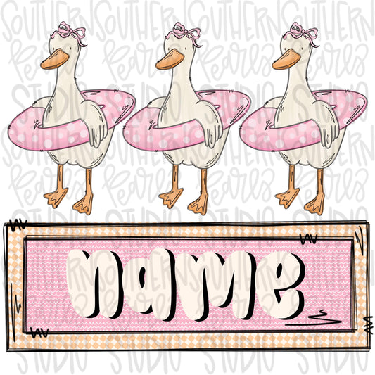 Duck trio with floatie and Name Patch girl | Sublimation Design | Digital Download | Women’s, Kids Shirt PNG