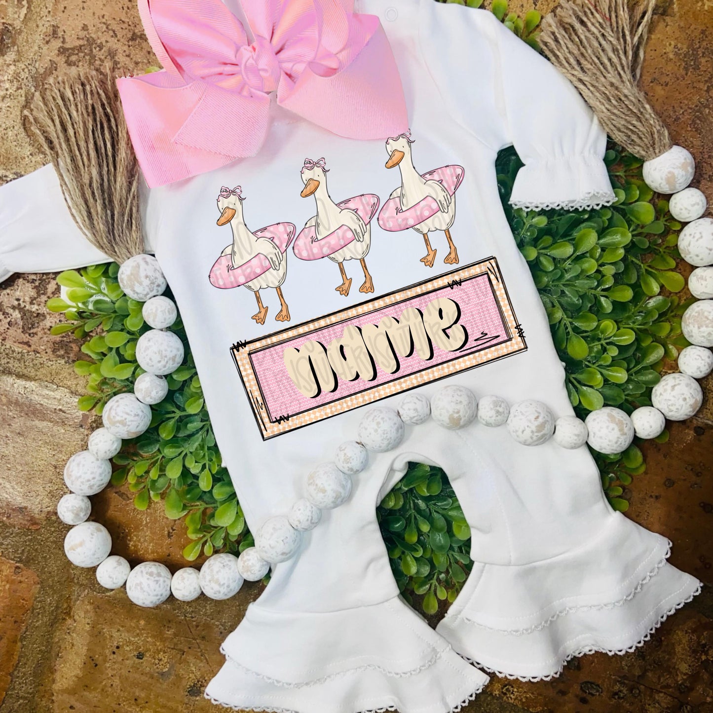 Duck trio with floatie and Name Patch girl | Sublimation Design | Digital Download | Women’s, Kids Shirt PNG