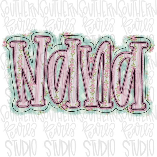 Nana faux embroidery floral design | Sublimation Design | Digital Download | Women’s, Kids Shirt PNG