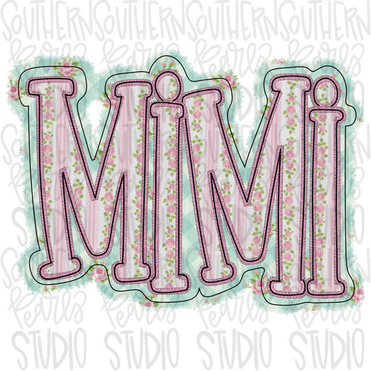 Mimi faux embroidery floral design | Sublimation Design | Digital Download | Women’s, Kids Shirt PNG