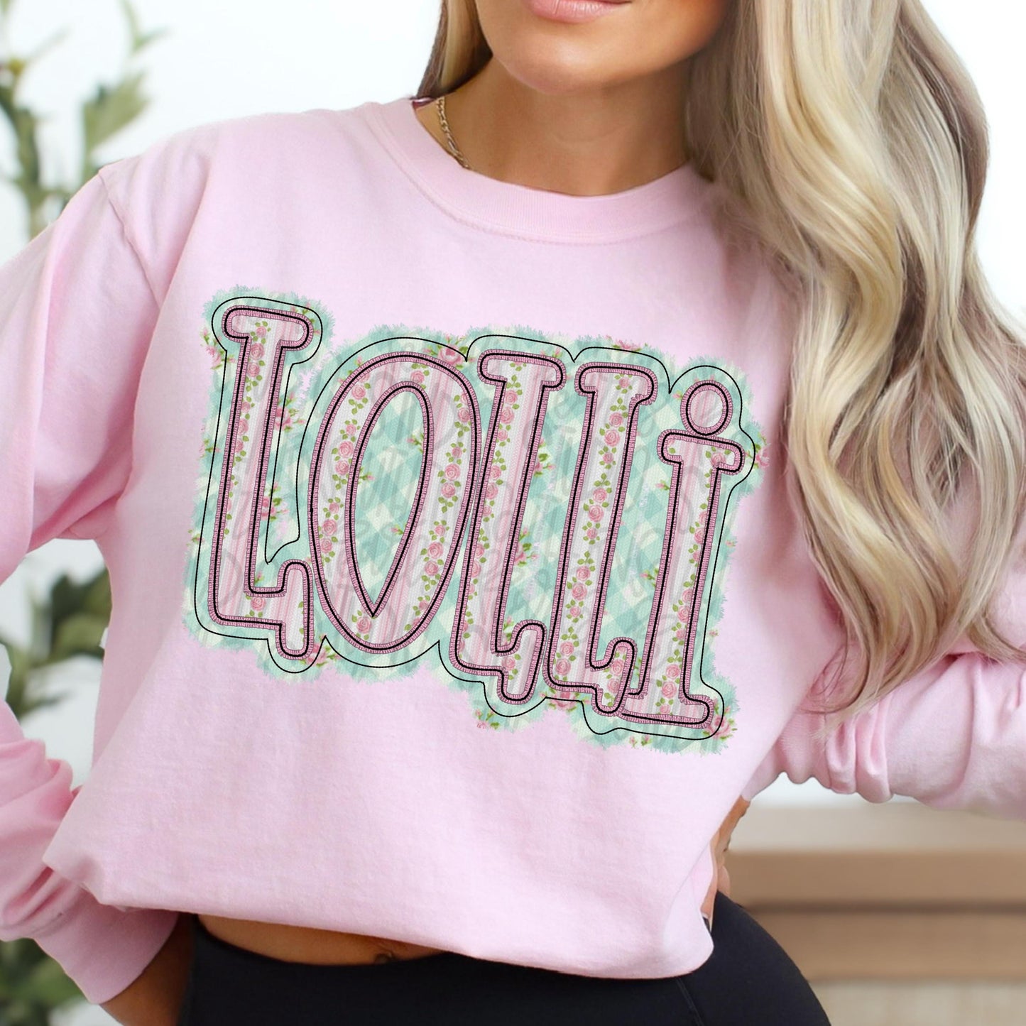 Lolli faux embroidery floral design | Sublimation Design | Digital Download | Women’s, Kids Shirt PNG