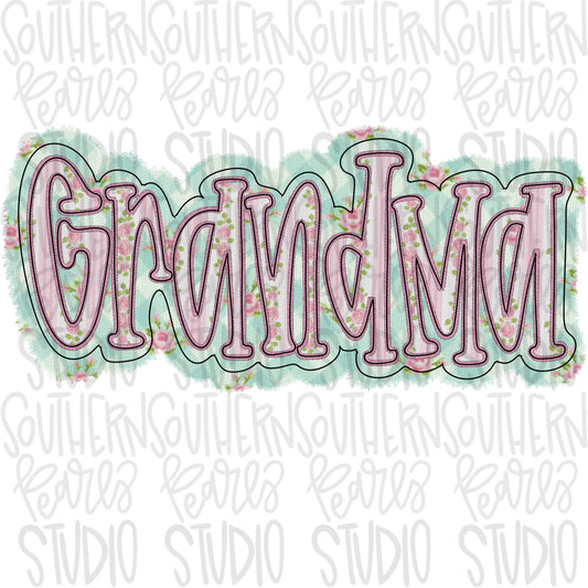 Grandma faux embroidery floral design | Sublimation Design | Digital Download | Women’s, Kids Shirt PNG
