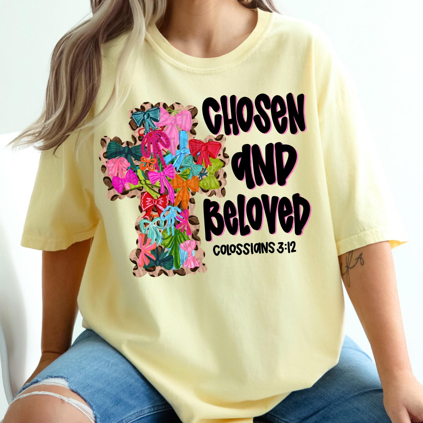 Chosen and Beloved Cross with bows and leopard | Sublimation Design | Digital Download | Women’s, Kids Shirt PNG