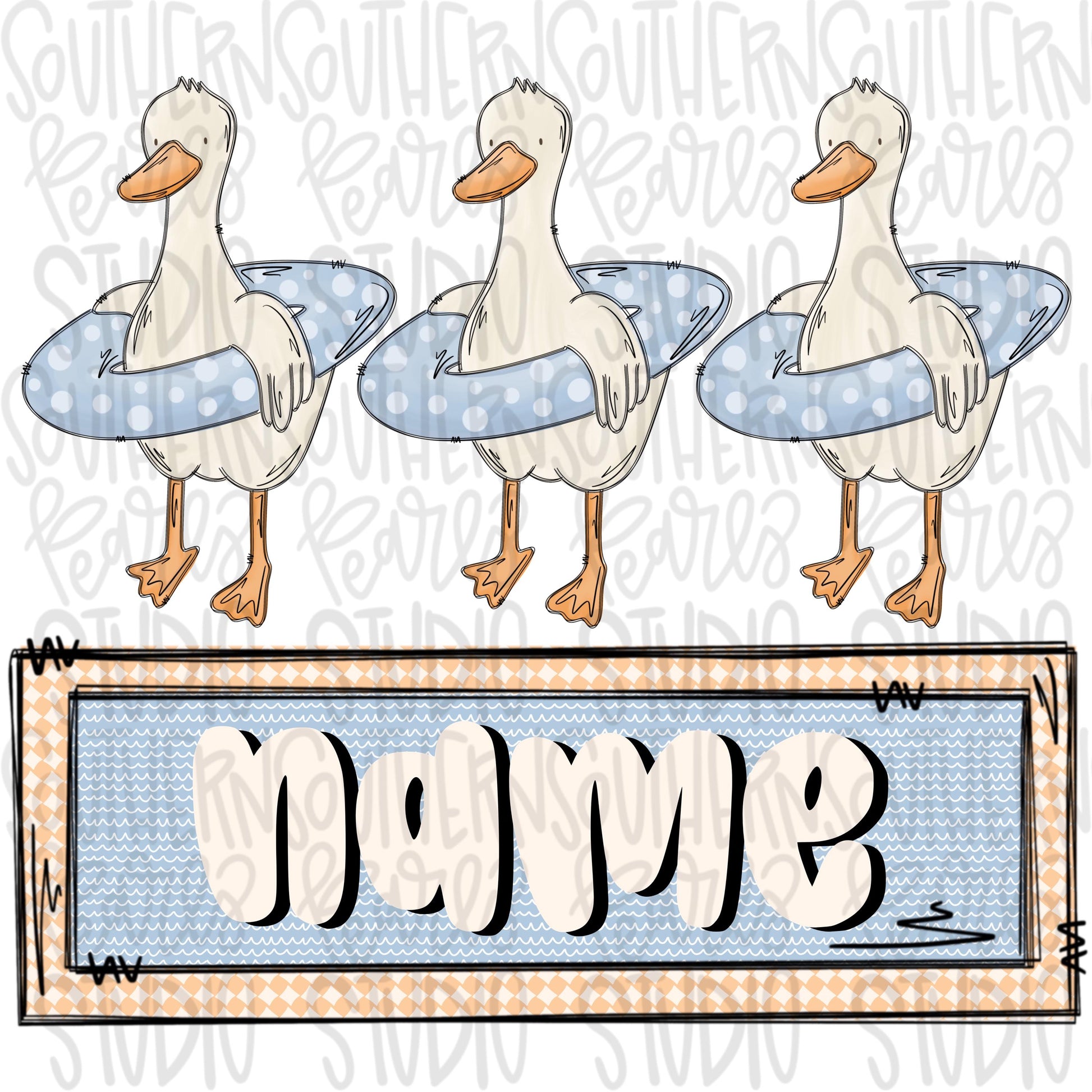 Duck trio with floatie and Name Patch Boy | Sublimation Design | Digital Download | Women’s, Kids Shirt PNG