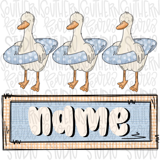 Duck trio with floatie and Name Patch Boy | Sublimation Design | Digital Download | Women’s, Kids Shirt PNG