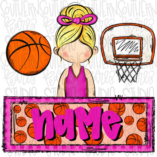 Basketball trio with name patch | basketball girl hoop post | blonde | Sublimation Design | Digital Download | Women’s, Kids Shirt PNG