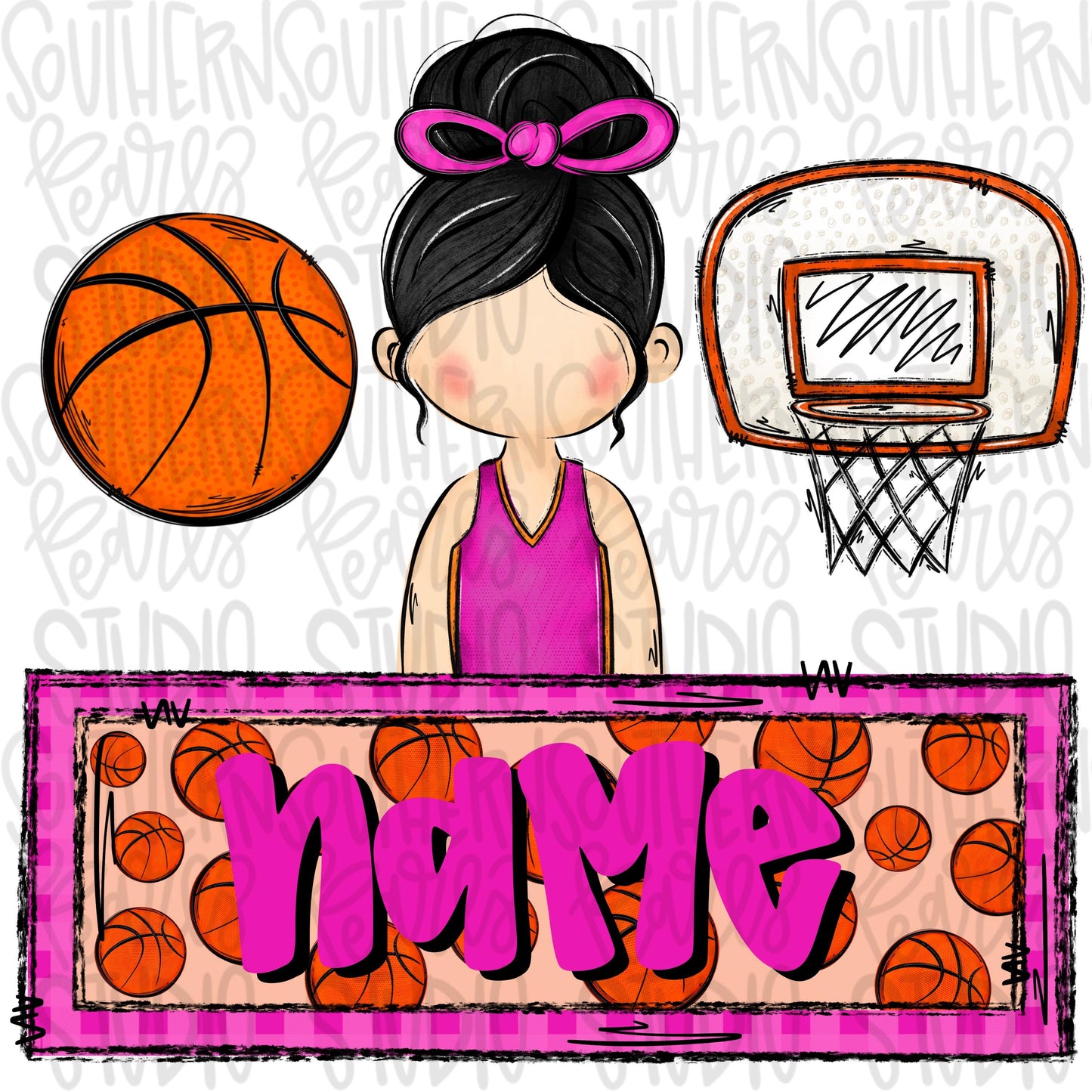 Basketball trio with name patch | basketball girl hoop post | black hair | Sublimation Design | Digital Download | Women’s, Kids Shirt PNG