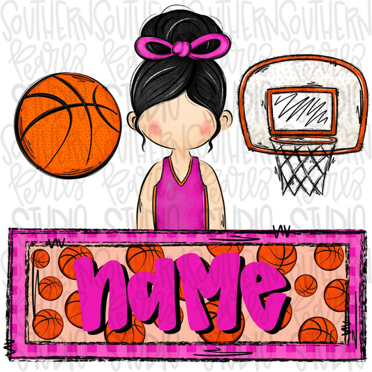 Basketball trio with name patch | basketball girl hoop post | black hair | Sublimation Design | Digital Download | Women’s, Kids Shirt PNG