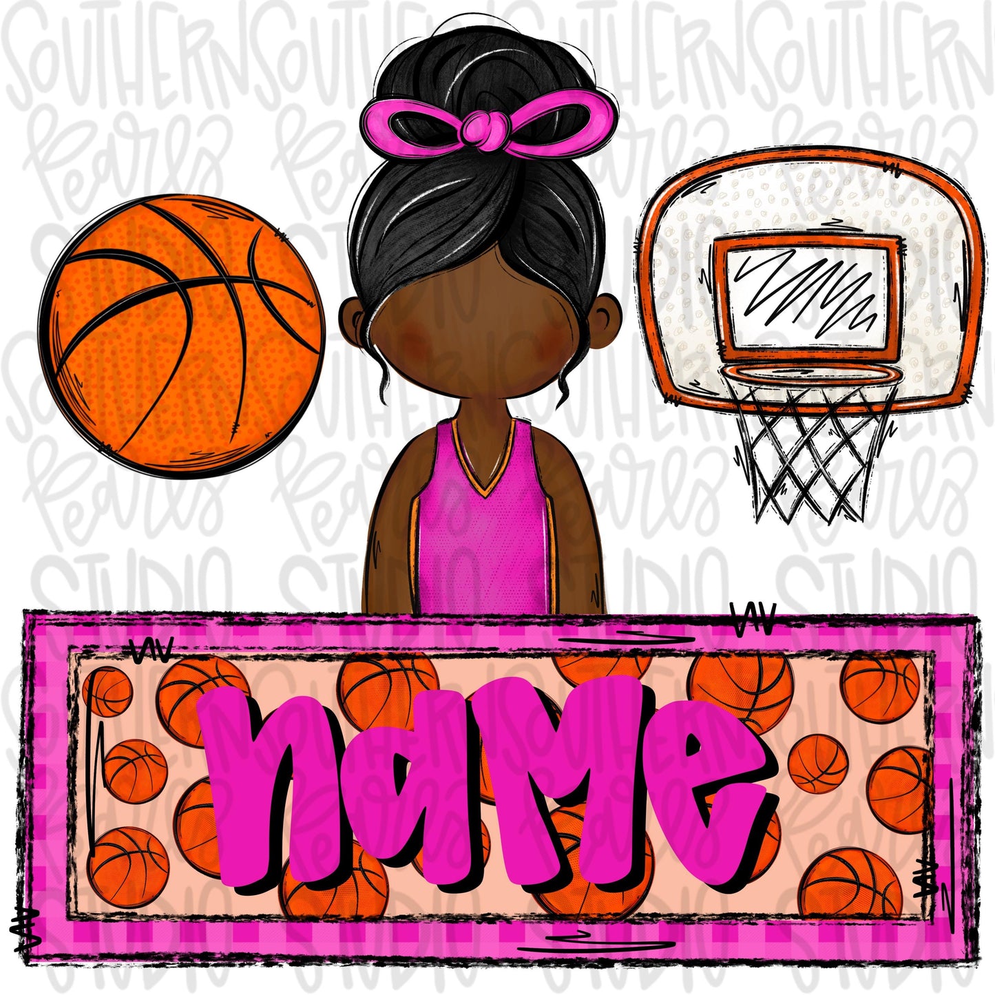 Basketball trio with name patch | basketball girl hoop post | African American | Sublimation Design | Digital Download | Kids Shirt PNG