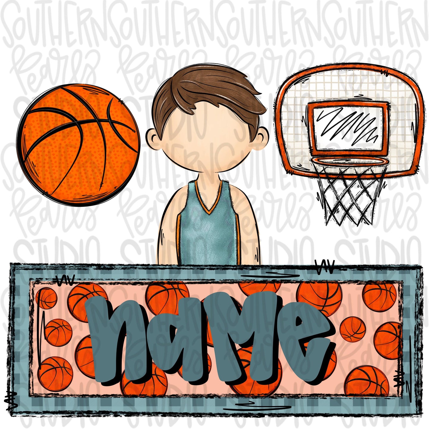 Basketball trio with name patch | basketball boy hoop post | brunette | Sublimation Design | Digital Download | Women’s, Kids Shirt PNG