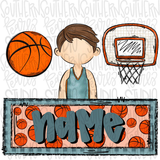 Basketball trio with name patch | basketball boy hoop post | brunette | Sublimation Design | Digital Download | Women’s, Kids Shirt PNG