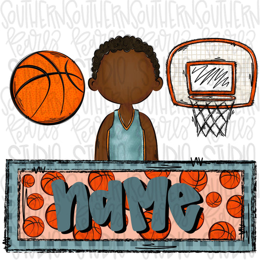 Basketball trio with name patch | basketball boy hoop post | African american | Sublimation Design | Digital Download | Kids Shirt PNG