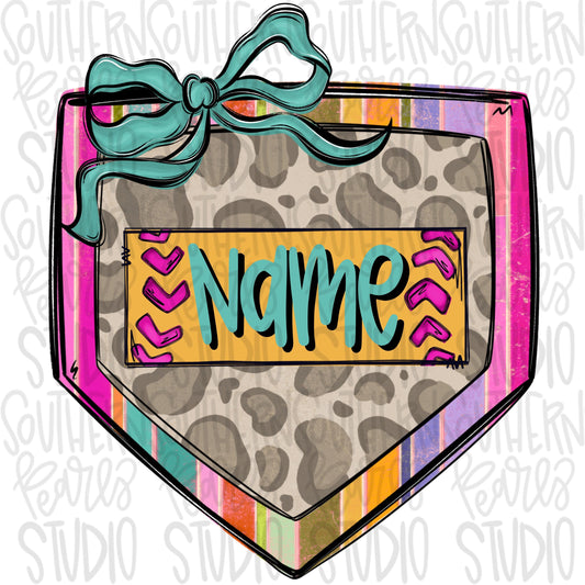 Home plate with bow and name patch | colorful and leopard | softball and baseball | Go Team | PNG | Sublimation | Design Download