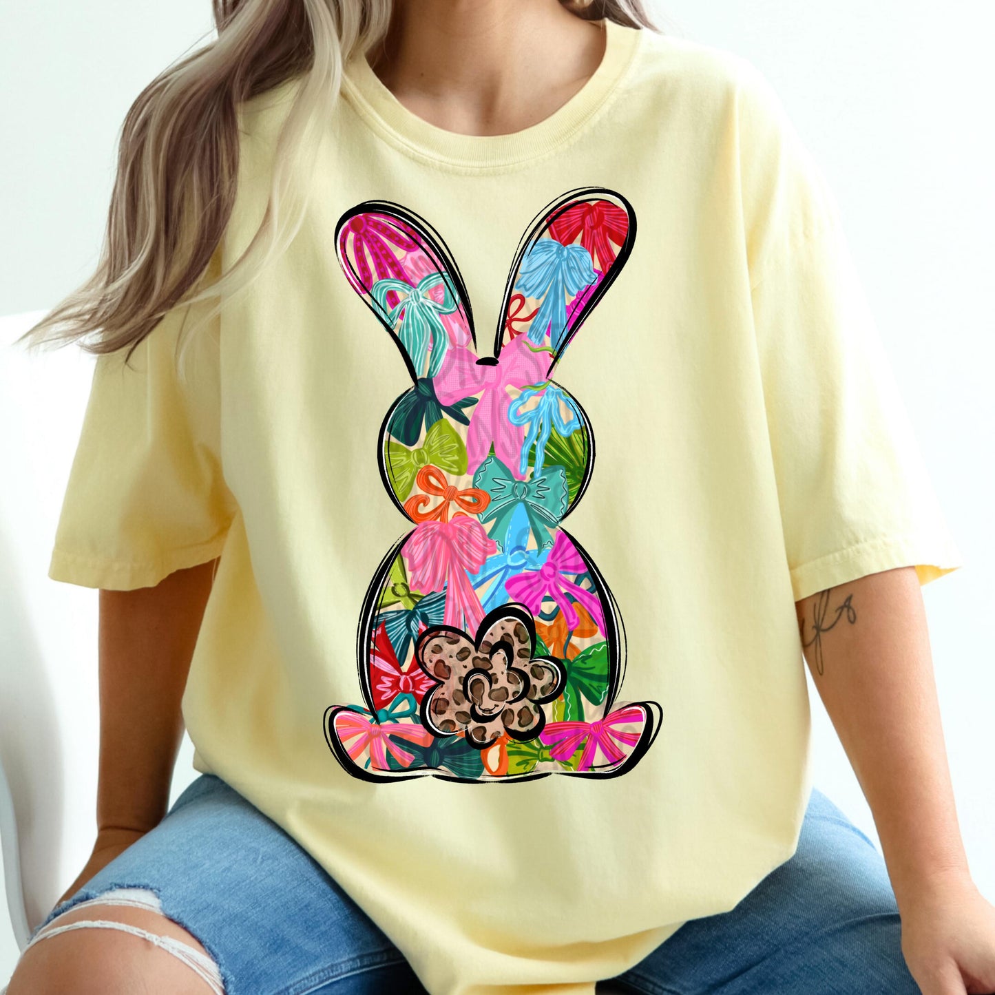 Bunny with bows and leopard | easter | Sublimation Design | Digital Download | Women’s, Kids Shirt PNG