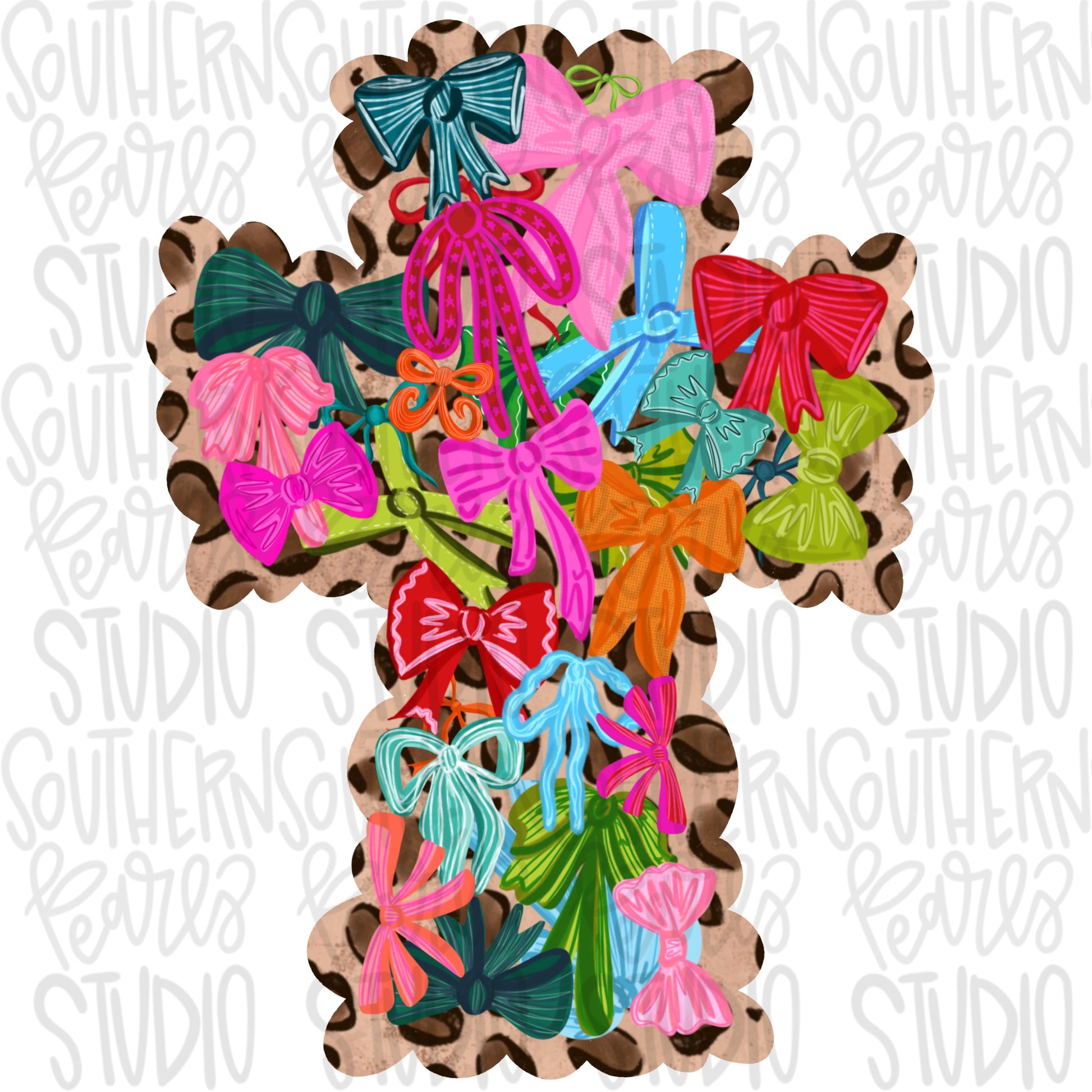 Cross with bows and leopard | Sublimation Design | Digital Download | Women’s, Kids Shirt PNG