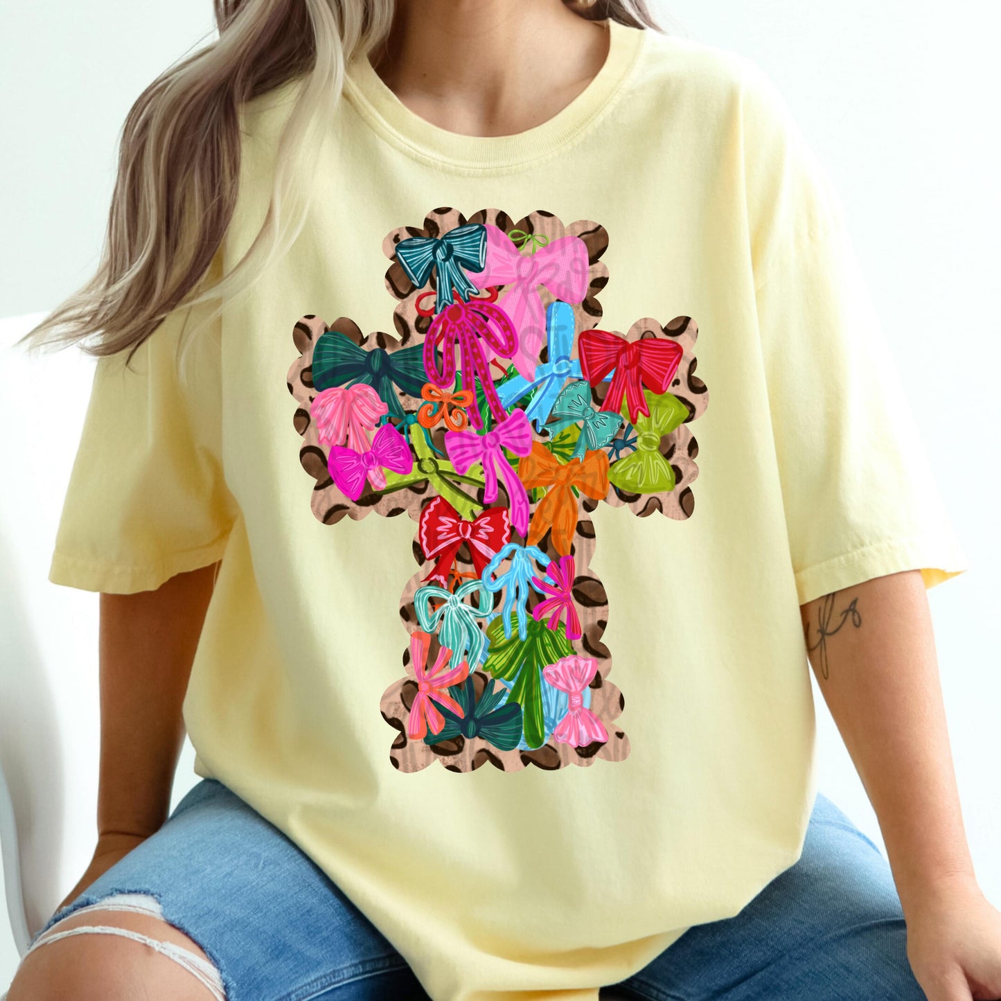 Cross with bows and leopard | Sublimation Design | Digital Download | Women’s, Kids Shirt PNG