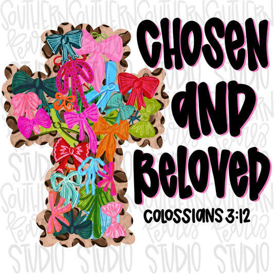 Chosen and Beloved Cross with bows and leopard | Sublimation Design | Digital Download | Women’s, Kids Shirt PNG