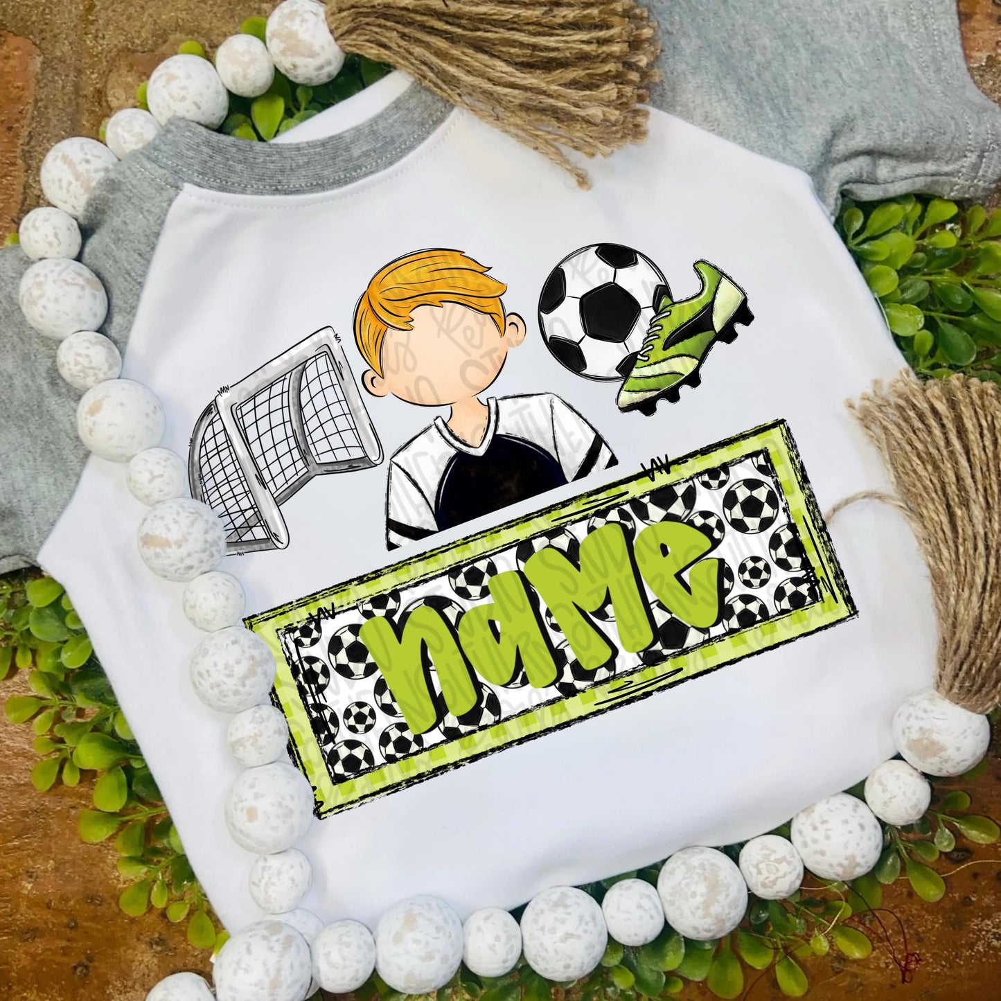 Soccer trio with name patch | soccer boy goal ball cleats | red hair | Sublimation Design | Digital Download | Women’s, Kids Shirt PNG