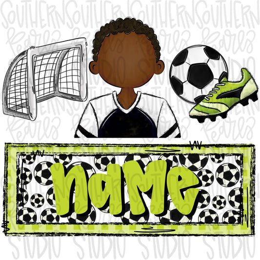 Soccer trio with name patch | soccer boy goal ball cleats | African american | Sublimation Design | Digital Download | Women’s, Kids PNG