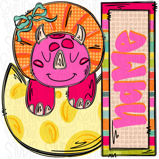 Girl Dinosaur in egg with name patch | Easter | Sublimation Design | Digital Download | Women’s, Kids Shirt PNG