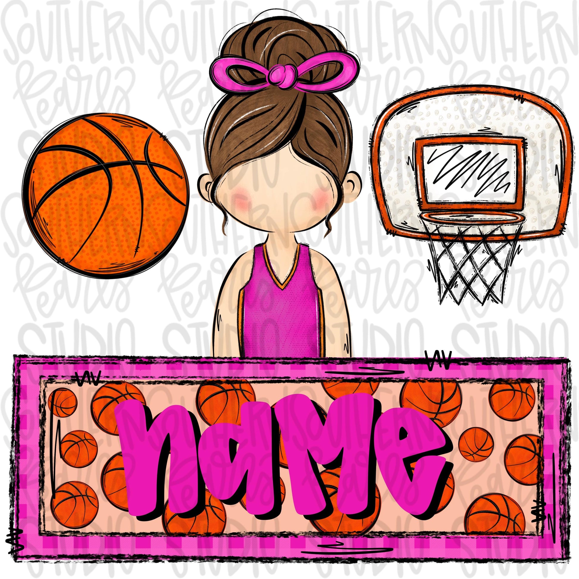 Basketball trio with name patch | basketball girl hoop post | brunette | Sublimation Design | Digital Download | Women’s, Kids Shirt PNG