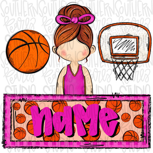 Basketball trio with name patch | basketball girl hoop post | red hair | Sublimation Design | Digital Download | Women’s, Kids Shirt PNG