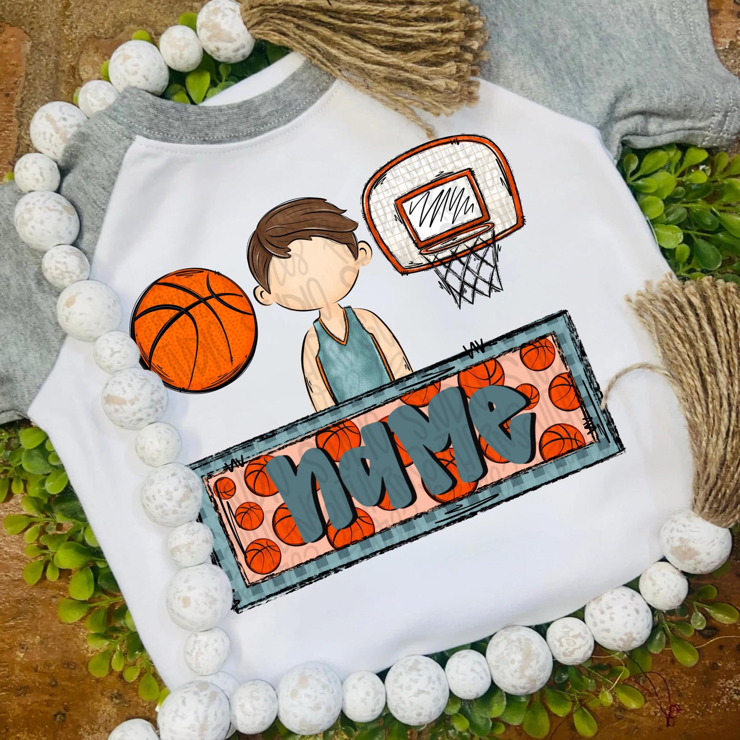 Basketball trio with name patch | basketball boy hoop post | red hair | Sublimation Design | Digital Download | Women’s, Kids Shirt PNG
