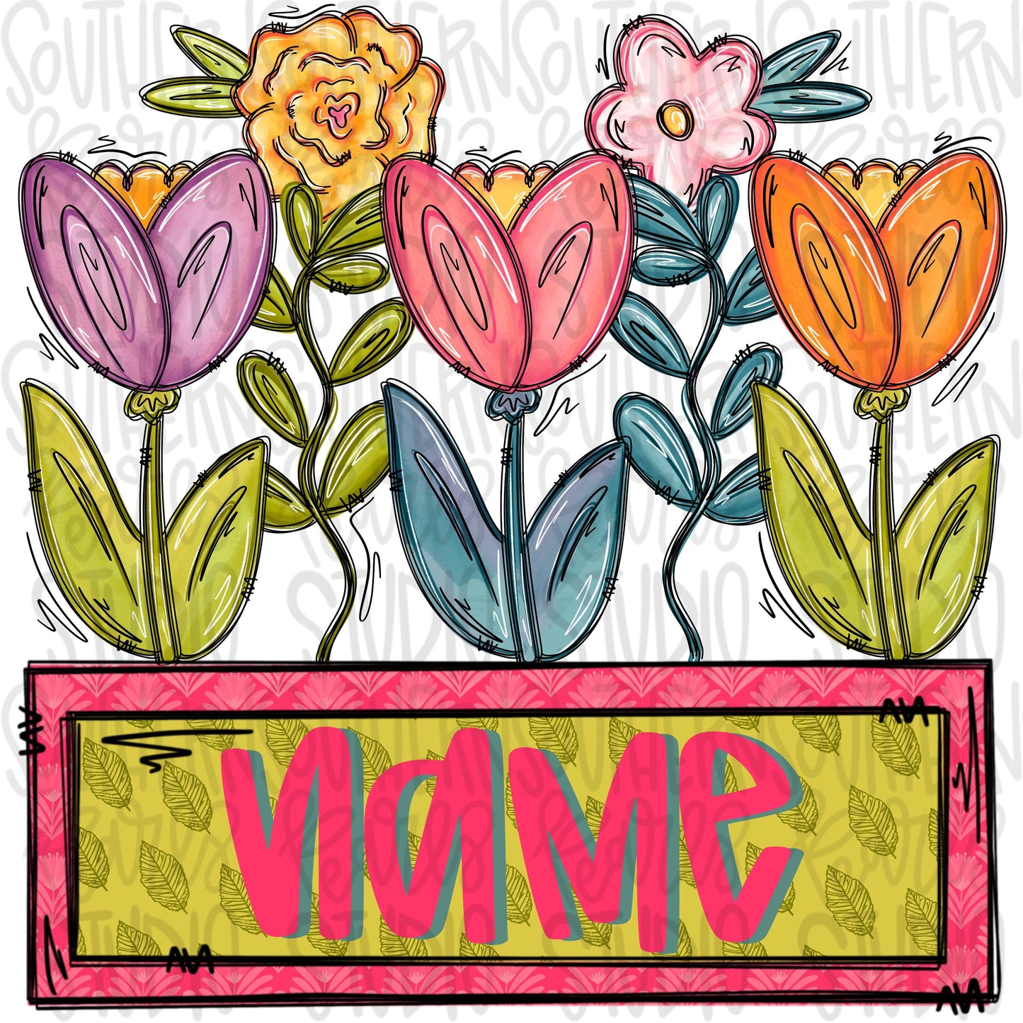 Flower garden with name patch | Sublimation Design | Digital Download | Women’s, Kids Shirt PNG