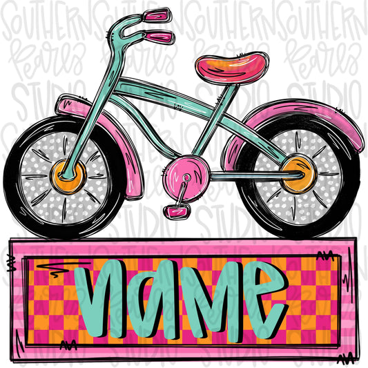Girl bicycle with name patch | Sublimation Design | Digital Download | Women’s, Kids Shirt PNG