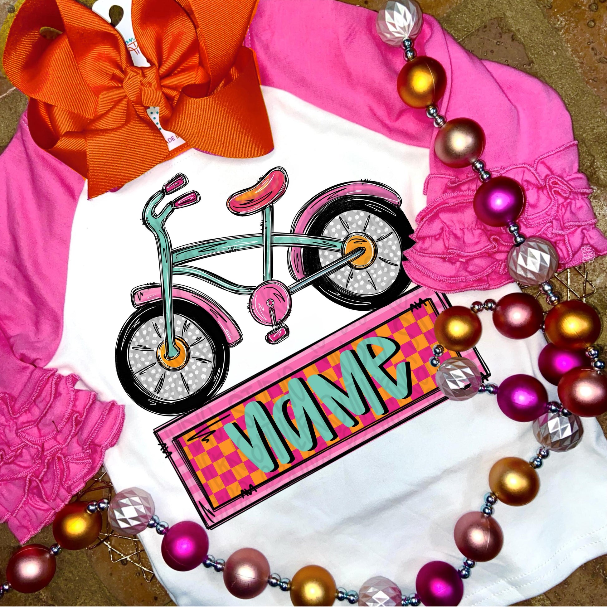 Girl bicycle with name patch | Sublimation Design | Digital Download | Women’s, Kids Shirt PNG