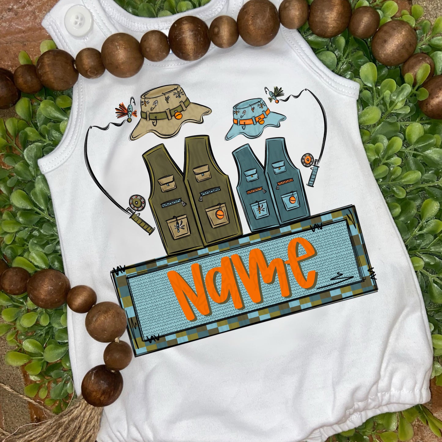 Dad and son life jackets and fishing poles with Name Patch | Fathers Day | Sublimation Design | Digital Download | Kids Shirt PNG