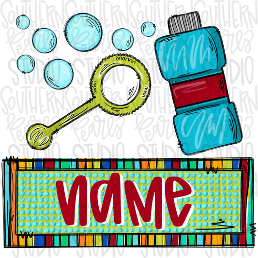 Blowing bubbles with name patch boy | Sublimation Design | Digital Download | Women’s, Kids Shirt PNG