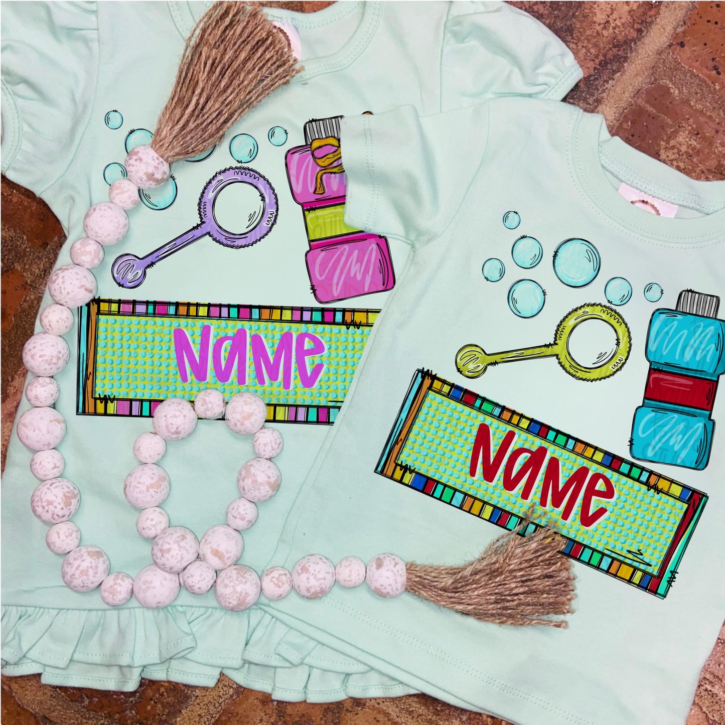 Blowing bubbles with name patch boy | Sublimation Design | Digital Download | Women’s, Kids Shirt PNG
