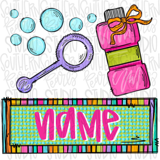 Blowing bubbles with name patch girl | Sublimation Design | Digital Download | Women’s, Kids Shirt PNG