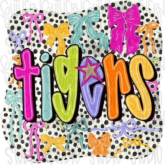 Tigers colorful bows | preppy coquette | Sublimation Design | Digital Download | Women’s, Kids Shirt PNG