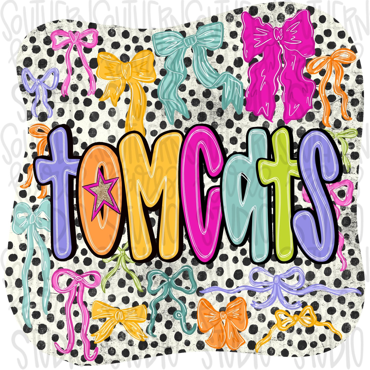 Tomcats colorful bows | preppy coquette | Sublimation Design | Digital Download | Women’s, Kids Shirt PNG