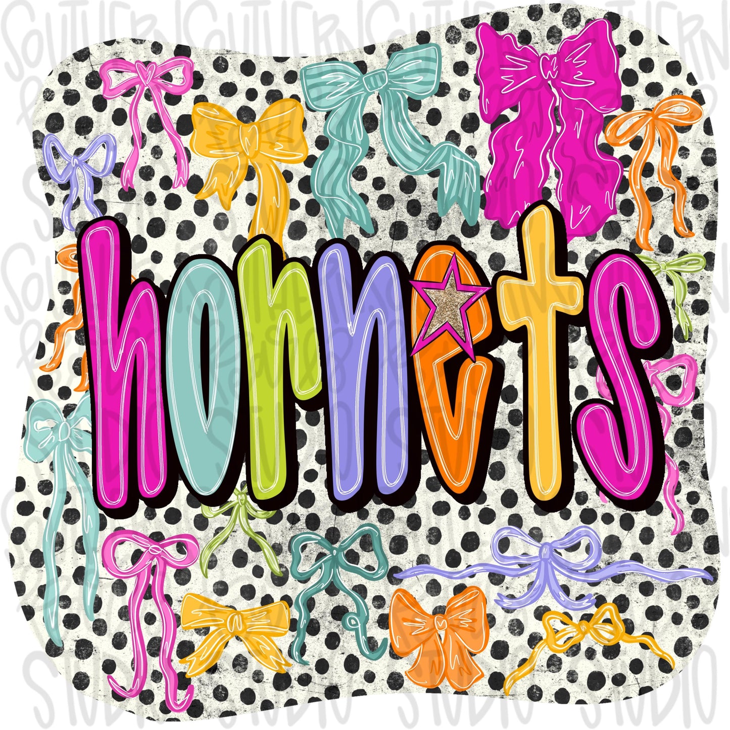Hornets colorful bows | preppy coquette | Sublimation Design | Digital Download | Women’s, Kids Shirt PNG