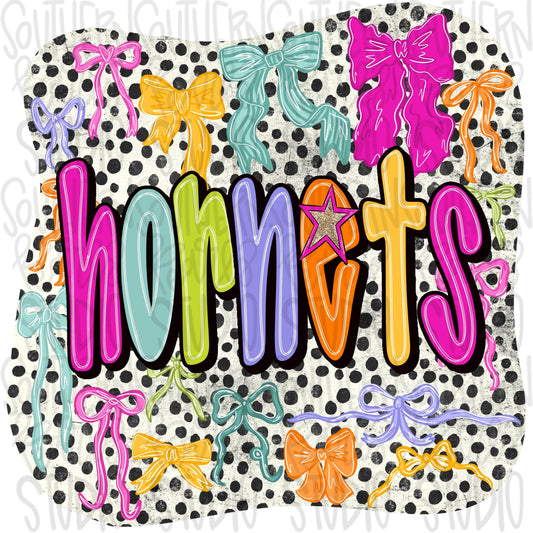 Hornets colorful bows | preppy coquette | Sublimation Design | Digital Download | Women’s, Kids Shirt PNG