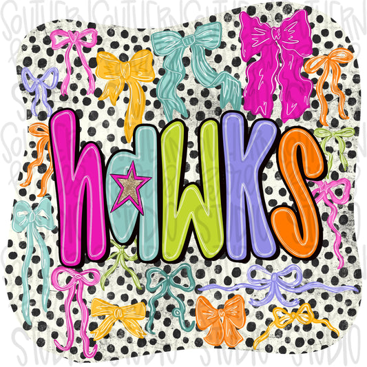 Hawks colorful bows | preppy coquette | Sublimation Design | Digital Download | Women’s, Kids Shirt PNG